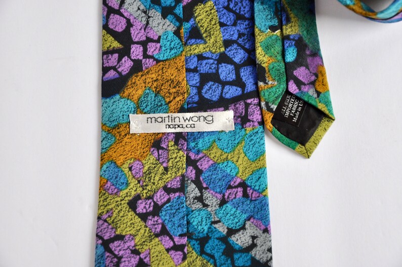 Psychedelic Hippy Martin Wong 100/% Silk Abstract Color Block Bohemian Tie 1980s 1990s UrbanStreetwearHip HopMustard Turquoise Pink