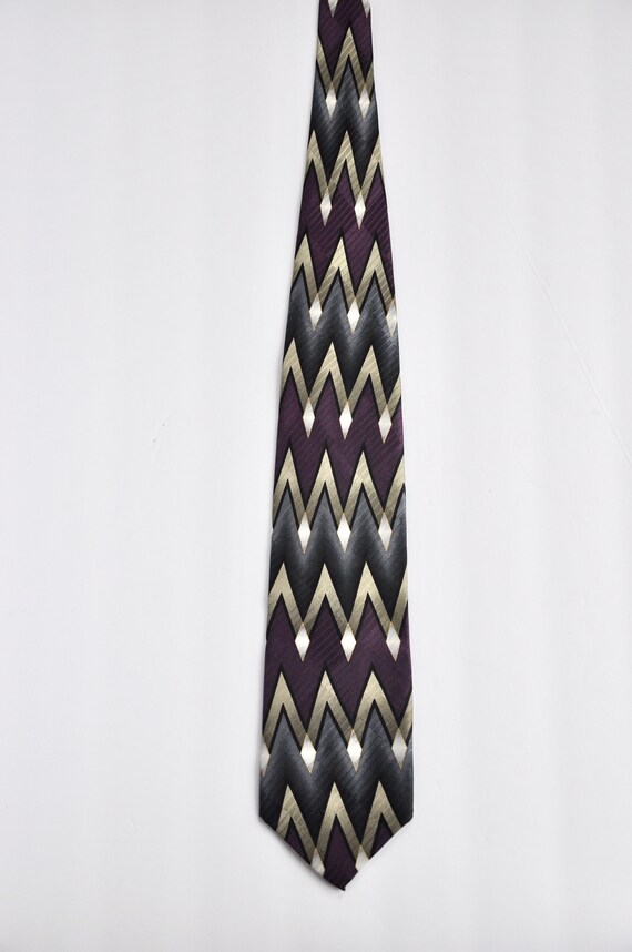 ZigZag Chevron Purple and Grey Silk Tie by Facets,