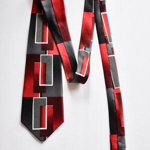 Pierre Cardin Abstract Geometric Rectangle Red Black & White Silk Tie, Vintage Menswear, Designer Tie, Holiday Christmas, Gift for Him Boss image 2