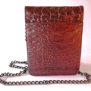Mahogany colored reptile leather bag with shoulder chain image 4