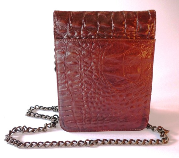 Mahogany colored reptile leather bag with shoulde… - image 4