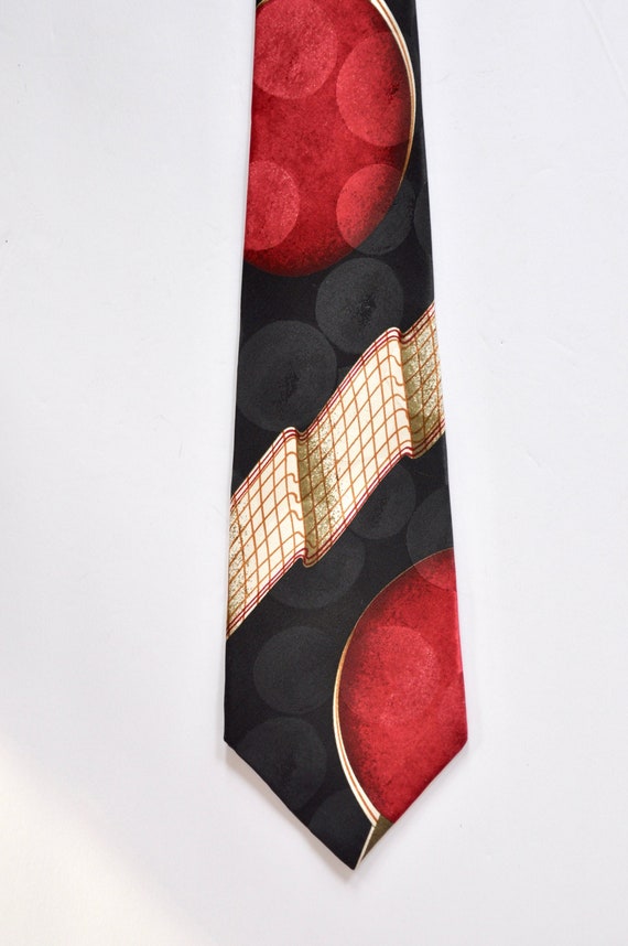 70s Swing Tennis Abstract Silk Neck Tie with Tenni
