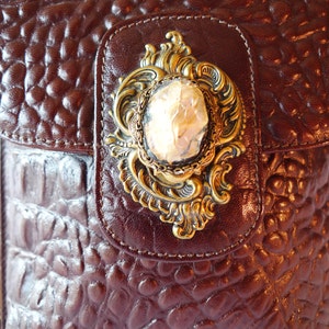 Mahogany colored reptile leather bag with shoulder chain image 2