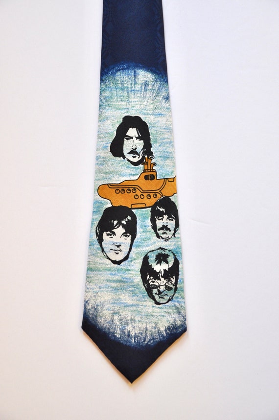 70s Beatles Yellow Submarine Silk Tie, Blue and Ye