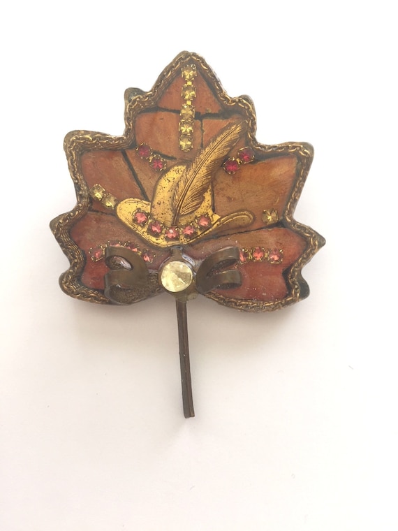 1990s Maximo Art Maple Leaf Brooch Pin w/ Clear & 