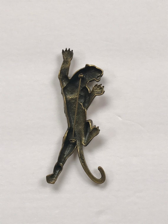 80s 60s Bronze Cougar Brooch, Mid Century Style, … - image 3