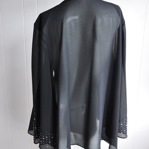 Semi-Sheer Black Open Blouse w/ Sequined Sleeves, R & M Richards, Size Large, Noir, Goth, Performance, Symphony, Elegant, Black Cardigan image 2