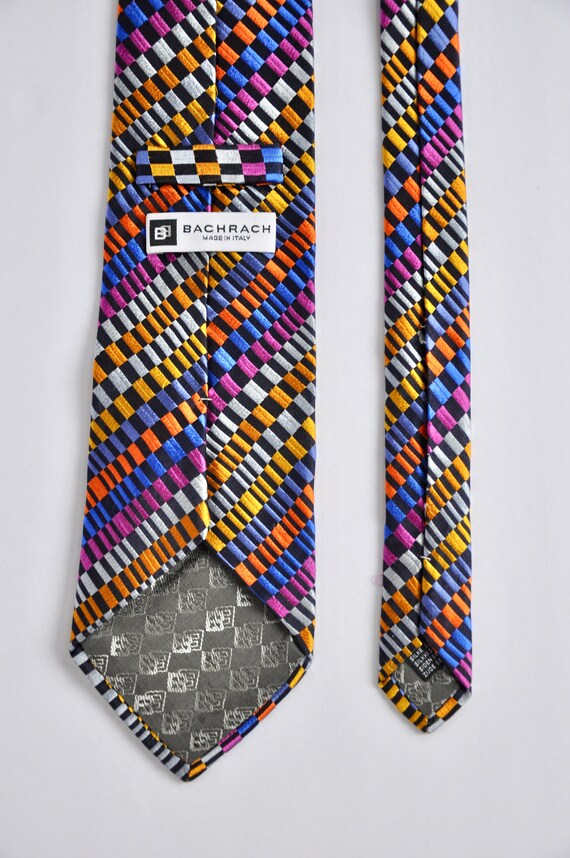 Bachrach Silk Tie: Psychedelic Rainbow Checkered … - image 4
