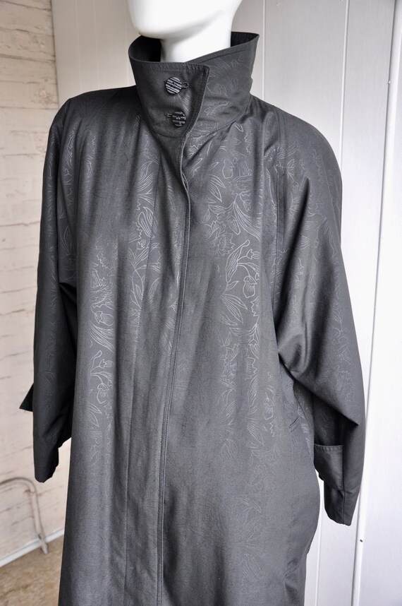 Vintage London Fog Black Embossed Floral Raincoat/