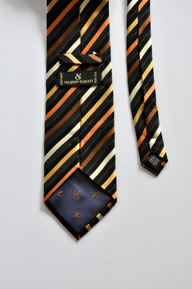 Orange Diagonal Stripes Silk Tie by Valerio Garati Business Tie Gift for Him Boss 90s Y2K 70s 80s Style Designer Menswear Father/'s Day
