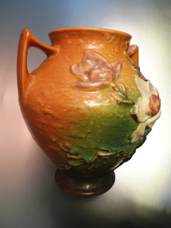 Vintage Roseville Magnolia Pattern Vase Etsy