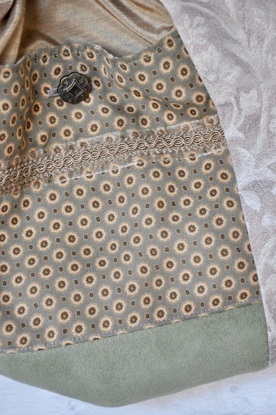 Patchwork Drawstring Backpack: Olive Green Boho T… - image 4