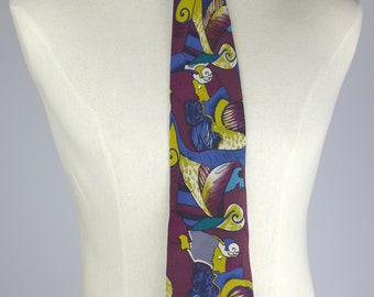 80s Does 20s 30s Flapper Fancy Lady in a Hat Silk Neck Tie, Art Nouveau Style Tie, Neo Max Neck Tie, Wearable Art Tie, Gift for Him Fathers