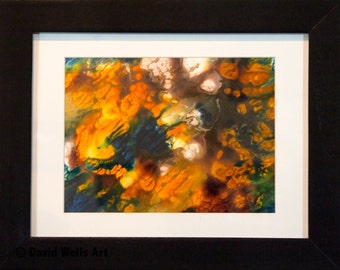 Pumpkin Patch -- Abstract Acrylic & Ink Mixed Media on Paper 9x12 in. Framed