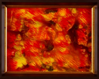 Fiery Ascension -- Abstract Acrylic & Ink Mixed Media on Tile 9x12 in. Framed