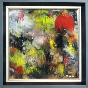 Faces  -- Abstract Acrylic & Ink Mixed Media on Tile 8x8 in. Framed