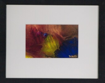 Wistful Thinking -- Abstract Acrylic & Ink Mixed Media on Paper 5x7 in. Framed