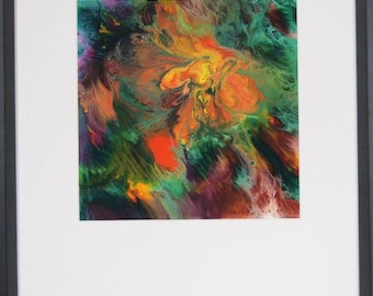 Wizard's Storm -- Abstract Acrylic & Ink Mixed Media on Paper 9.25 x 9.25 in. Framed