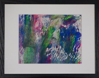 Sea Plants -- Abstract Acrylic & Ink Mixed Media on Paper 8x10 in. Framed