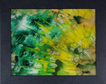 Burst of Brightness -- Abstract Acrylic & Ink Mixed Media on Art Board 8x10 in. Framed