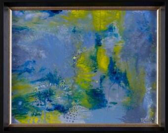 Undiscovered Ocean View -- Abstract Enamel & Ink Mixed Media on Tile 11x14 in. Framed