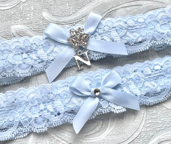 Satin & Lace Wedding Garters  Something Blue Garter Toss Accessory