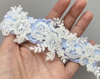 Blue Wedding Garter, Something Blue Lace Garter with Beading, Blue Garters, Bridal Garters, Beaded Garter, Lace Garter, Wedding Garter