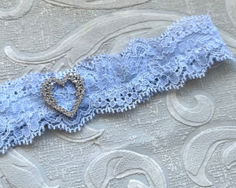 Blue Wedding Garter with Crystal Heart, Blue Bridal Garter, Blue Lace Wedding Garter, Lace Garters, Sweet & Simple Toss Garter, Garter Belt