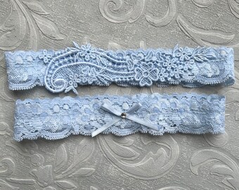 Blue Lace Wedding Garter Set, Blue Garter Set, Lace Garter, Toss Garter, Simple Lace Garters, Blue Bridal Garter Set, Something Blue Garter