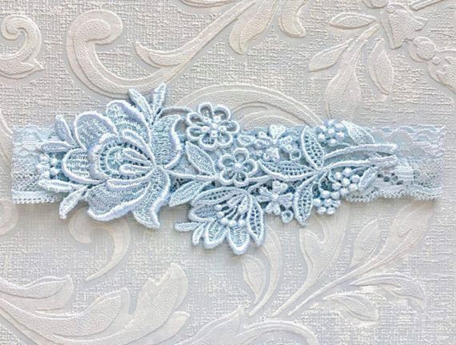 Blue Embroidered Lace Bra and Garter main image 1