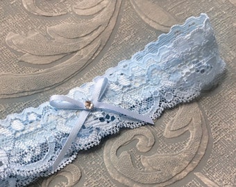 Something Blue Wedding Garter, Blue Bridal Garter, Blue Lace Wedding Garter, Lace Garters, Sweet & Simple Toss Garter with Crystal