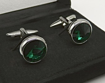 Gemelos de cristal verde esmeralda, Gemelos de boda, Gemelos verde esmeralda, Gemelos de hombre, Gemelos para hombre, Regalo para hombres