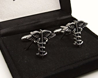 Medical Cufflinks, Doctor's Cufflinks, Medical Caduceus Cufflinks, Doctors Caduceus Cufflinks, Men's Cufflinks, Gift for men