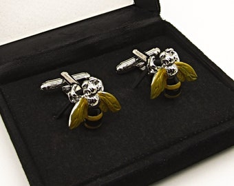 Manchetknopen met hommelmotief: Bruidegomaccessoire, huwelijksgeschenk voor mannen