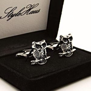 Owl Cufflinks, Wedding Cufflinks, Groom&#39;s Cufflinks, Vintage Owl Cufflinks, Men&#39;s Cufflinks, Animal Cufflinks, Bird Cufflinks