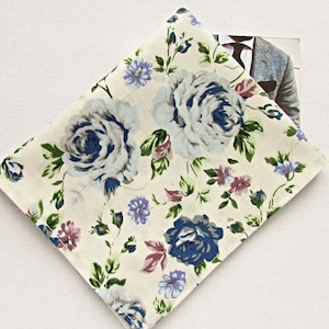 White Blue Floral Pocket Square, Wedding Pocket Square, Groom&#39;s Pocket Square, Blue Rose Pocket Square