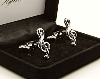 Pure Hand-Made. Goodnight cat Treble Clef Cufflinks Music Note Jewelry,Dome Glass Jewelry
