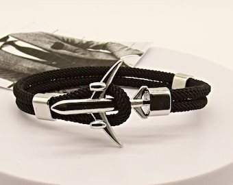 Airplane bracelet, Rope bracelet, black Rope Bracelet, Aircraft bracelet, men&#39;s plane bracelet, Pilot Bracelet, men&#39;s birthday gift