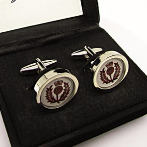 Thistle Cufflinks, Scottish Thistle Cufflinks, Royal Stewart Thistle Cufflinks, Men&#39;s Cufflinks, Gift for men