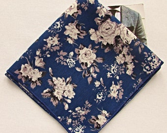 Handmade Blue Floral Cotton Pocket Square