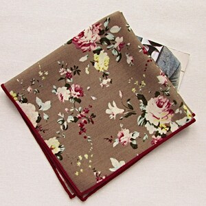 Grey Floral Pocket Square, Wedding Pocket Square, Groom&#39;s Pocket Square, Gray Floral Pocket Square