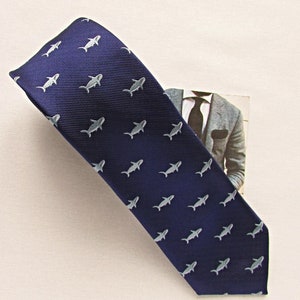 Blue Shark Fish tie, Blue Fish tie, Wedding tie, Shark print tie, Groom&#39;s tie