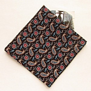 Paisley Floral Pocket Square, Black Paisley Pocket Square, Wedding Pocket Square, Groom&#39;s Pocket Square, Pocket Square For Men