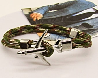 Bracelet avion, bracelet corde, bracelet camouflage, bracelet avion, bracelet avion pour homme, bracelet pilote, bracelet pilote camouflage