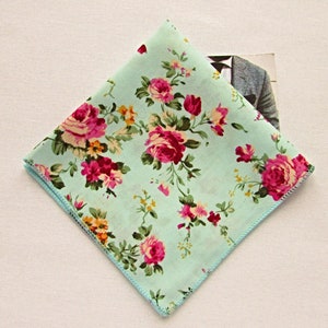 Teal Floral Pocket Square, Wedding Pocket Square, Groom&#39;s Pocket Square, Floral Pocket Square