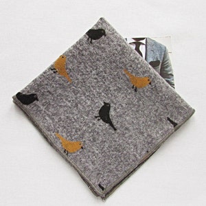 Grey Pocket Square, Bird Design Pocket Square, Groom&#39;s Pocket Square, Animal Print Pocket Square
