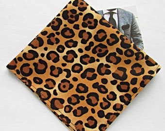 Leopard Print Pocket square, Men&#39;s Pocket Square, Wedding Pocket Square, Grooms Pocket Square, Animal Print Pocket Square