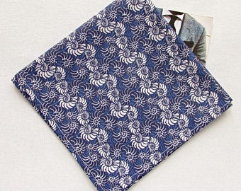 Handmade Blue Floral Cotton Pocket Square