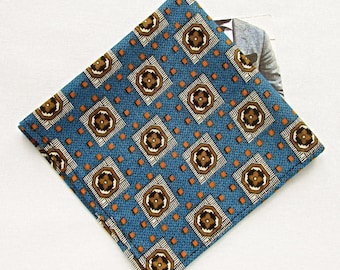 Blue Teal Geometric Cotton Pocket Square - Handmade