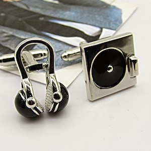 Boutons de manchette casque, boutons de manchette musique, boutons de manchette DJ musique, boutons de manchette pour hommes, cadeau pour hommes, boutons de manchette casque tourne-disque